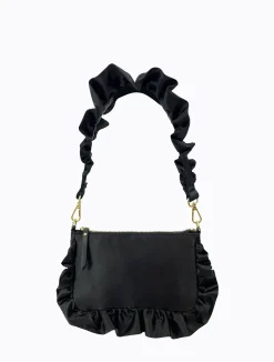 Frilled Satin Bag - Black