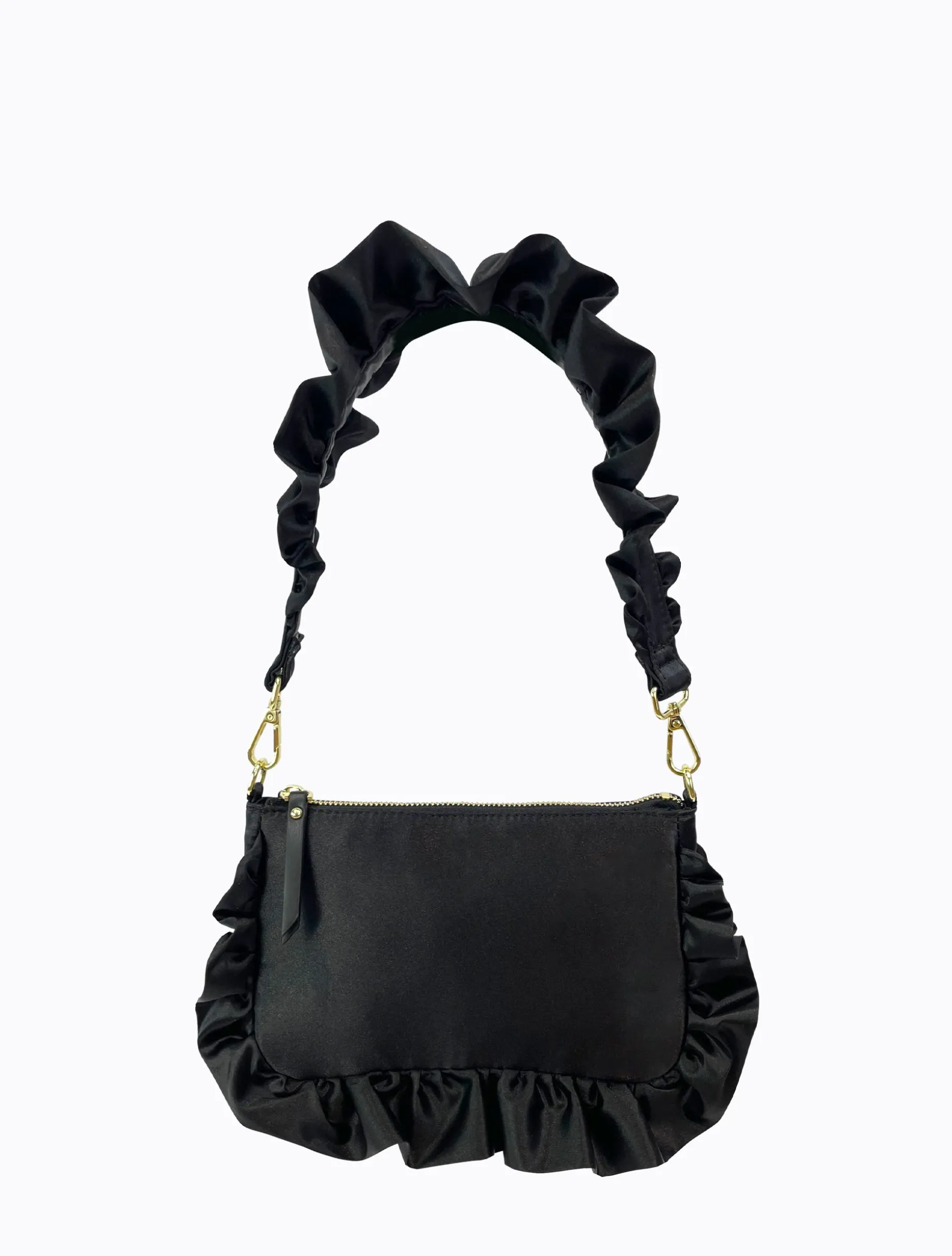 Frilled Satin Bag - Black