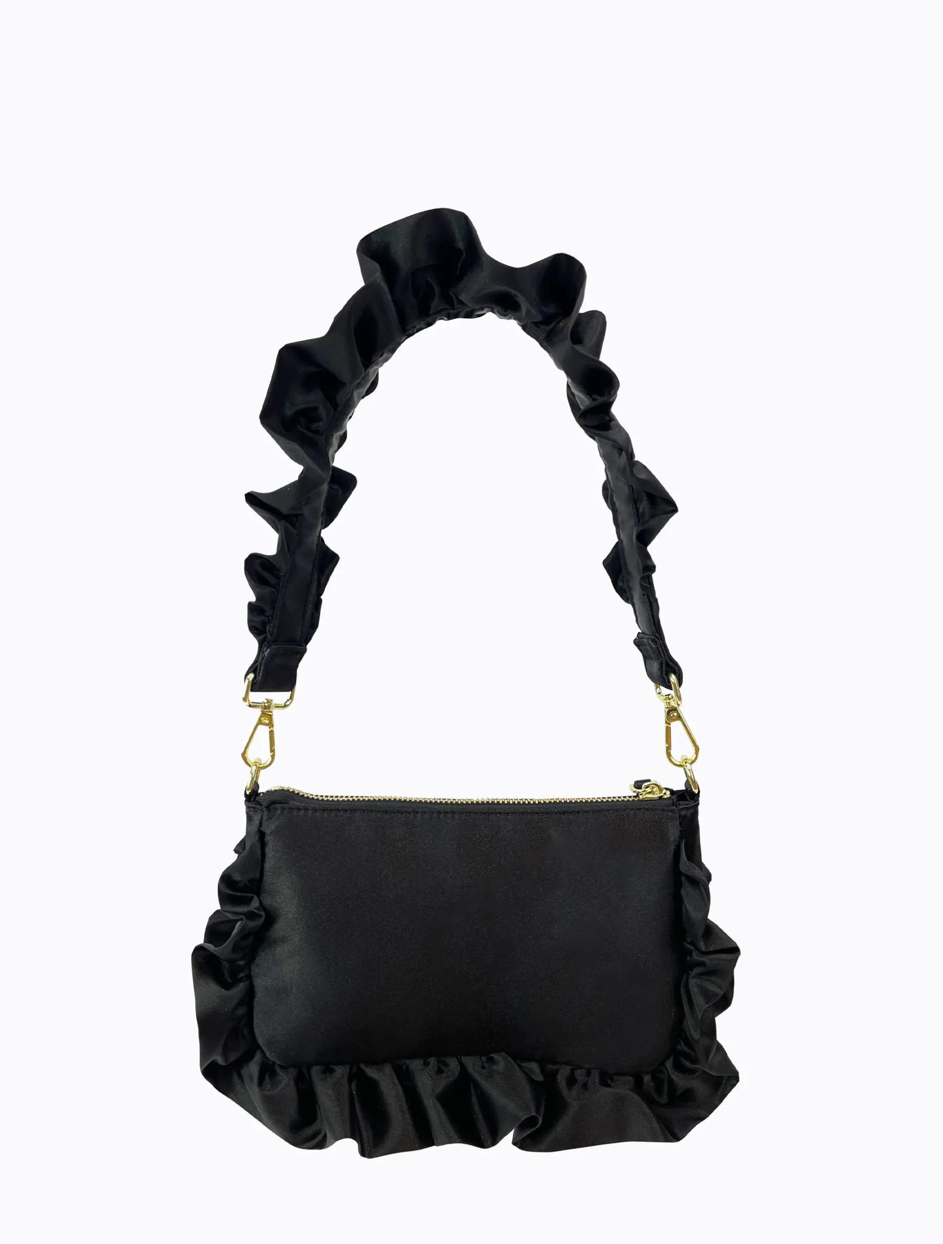 Frilled Satin Bag - Black